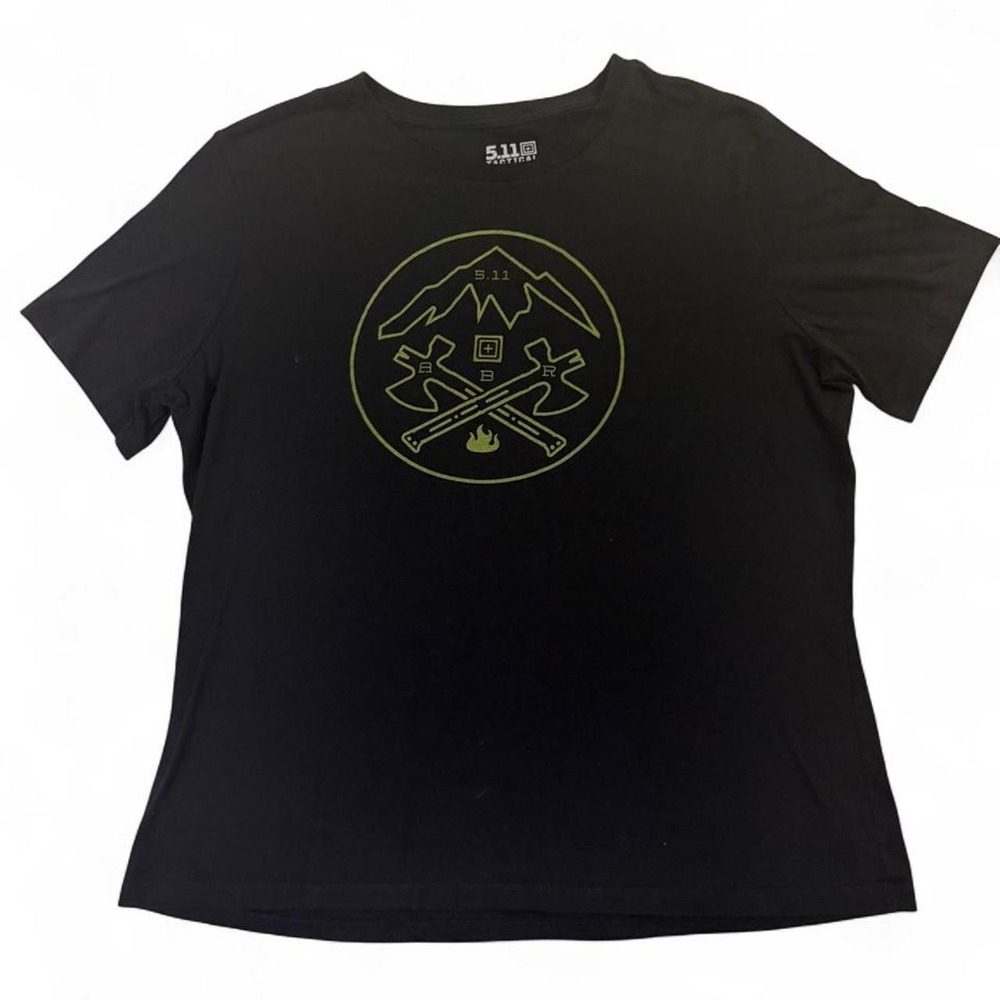 5.11 Tactical Boys XL Black Cotton T-Shirt Green Mountain Crossed Axes Graphic